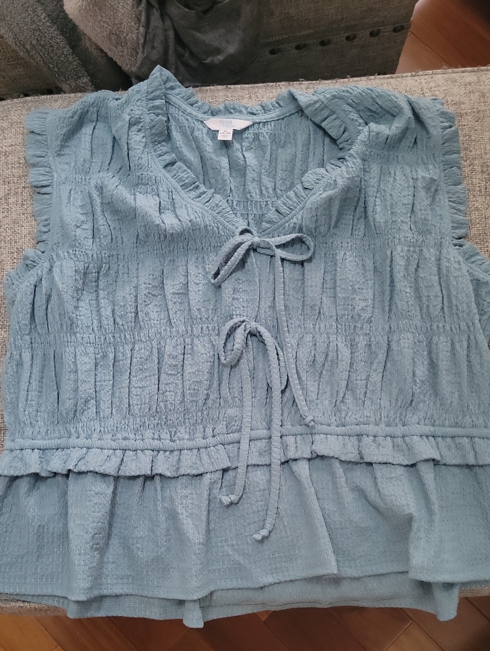 3/$12 Light Blue Ruffled Tie-Front Cropped Top- Super Stetchy
